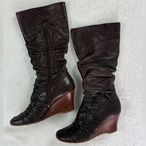 Brown Leather Wedge Boots | Made in Brazil | Boho Slouchy